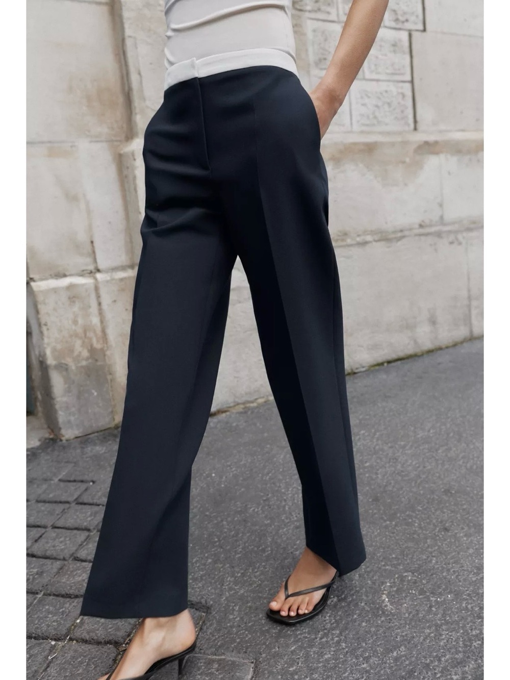 Zara contrast waist straight leg pants